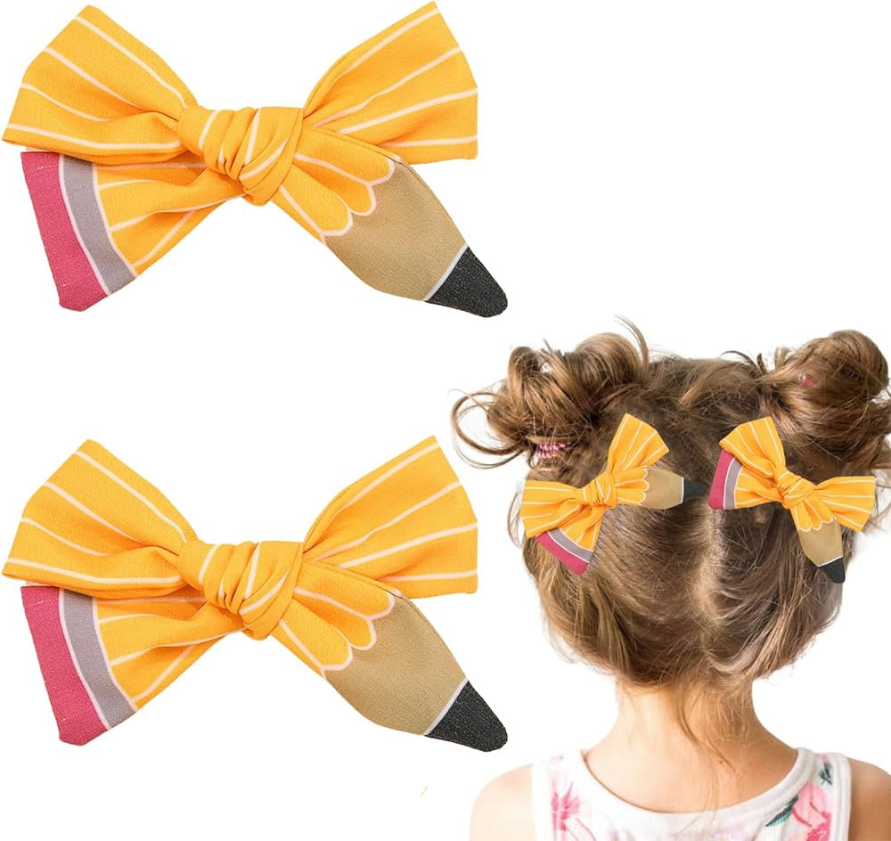 2Pcs Back to School Hair Bow Clips Yellow Pencil Hair Clips Cute Pencil Design Hair Bow Barrette ... | Amazon (US)