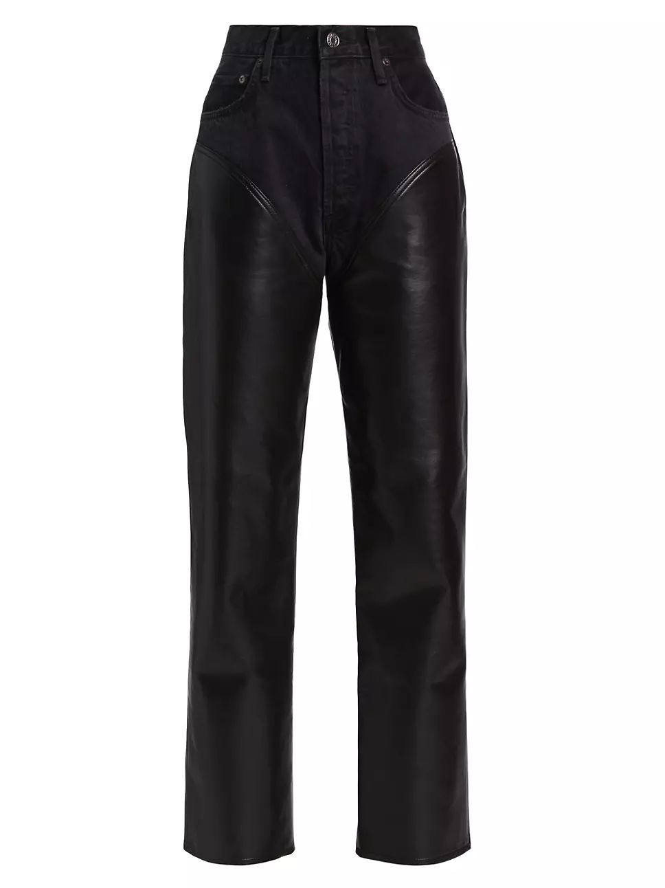 Harley Leather-Panelled High-Rise Straight-Leg Jeans | Saks Fifth Avenue