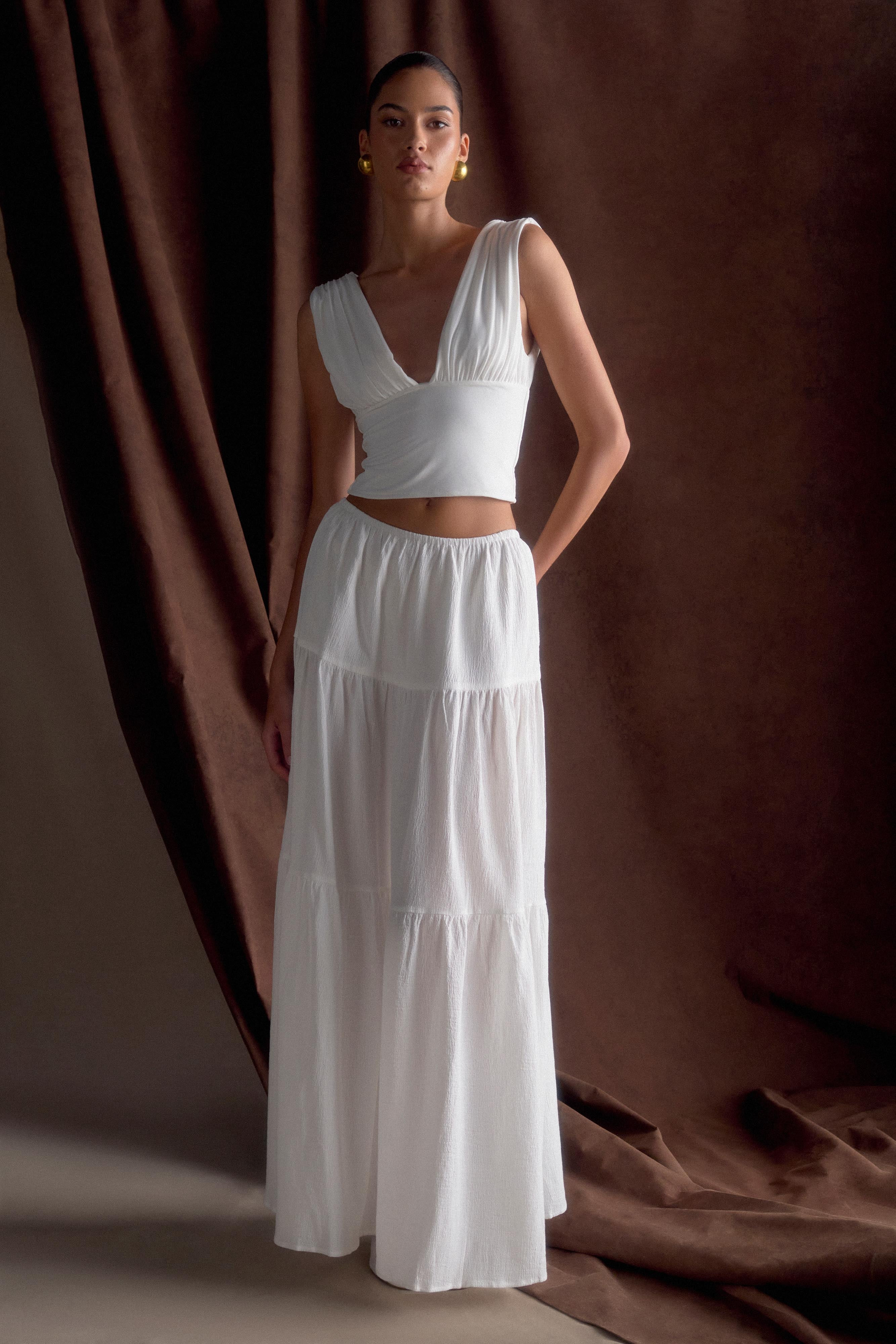 Jacinda Cotton Maxi Skirt - White | MESHKI US