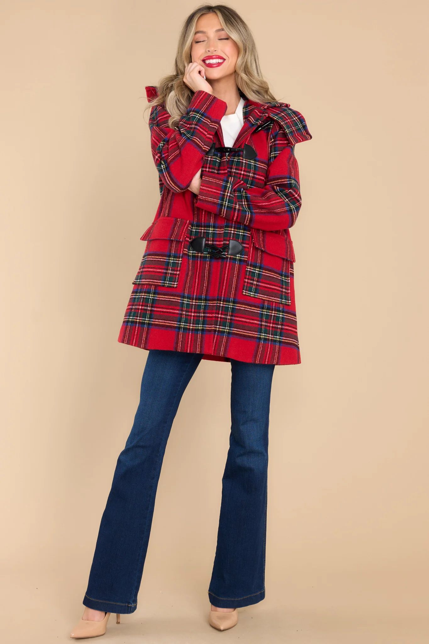 Perfectly In Season Red Plaid Coat | Red Dress 