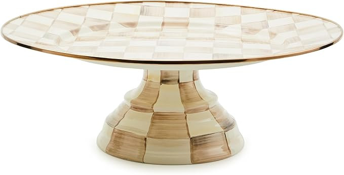 MACKENZIE-CHILDS Enamel Pedestal Platter, Round Cake Stand, Small, Brown-and-White Mocha Check | Amazon (US)