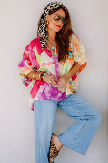 Flowery Fun Pink Floral Blouse | The Willow Tree