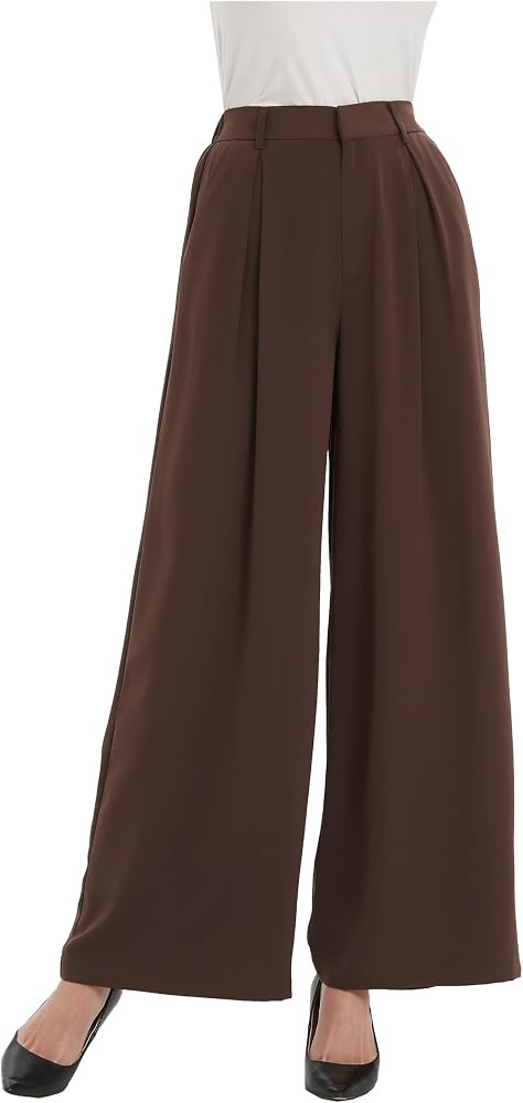 Tronjori Womens High Waist Casual Wide Leg Palazzo Business Pants | Amazon (US)