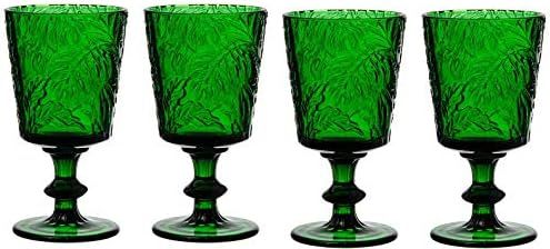 Jomop Handmade Pressed Colored Stemmed Wine Glasses Set Green Set of 4 Retro (4, Wine Goblet) | Amazon (US)