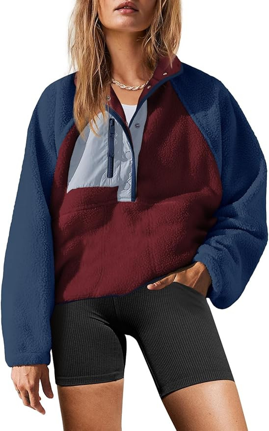 Yanekop Womens Fuzzy Fleece Pullover Sherpa Sweatshirt Long Sleeve Button Down Sweater Winter Fle... | Amazon (US)