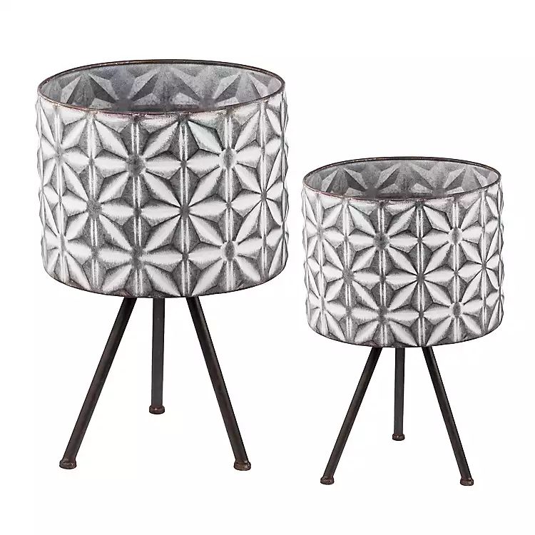 Gray Floral Etched Planters, Set of 2 | Kirkland's Home