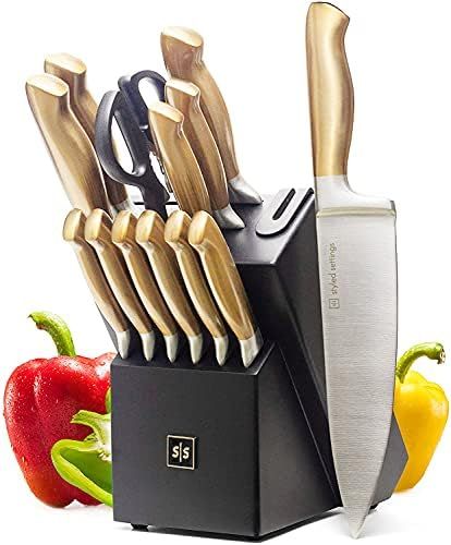 Gold Knife Set with Block - 14 Piece Premium Kitchen Knife Set with Sharpener includes Full Tang ... | Amazon (US)