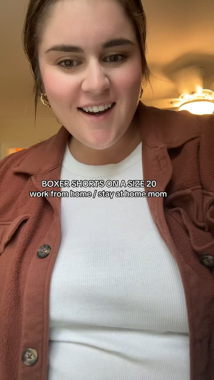 Loving the boxer short trend right now! I paired these comfy shorts with a cropped tank from Old Navy and a warm brown shacket from Target for the perfect laid-back fall look. It's cozy, casual, and so on-trend. 
#BoxerShortTrend #FallFashion #OldNavyStyle #TargetStyle #CurvyOOTD #LTKCurves #CasualChic #ShacketSeason

#LTKPlusSize #LTKSeasonal #LTKVideo