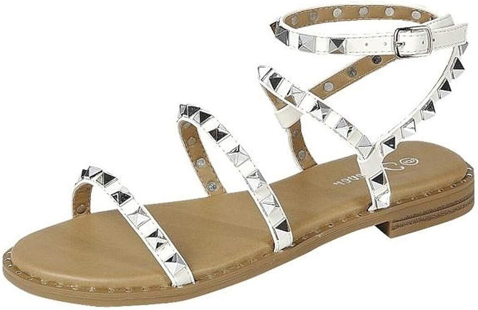 Womens Flat Studded Over the Toe Strap Sandals | Amazon (US)