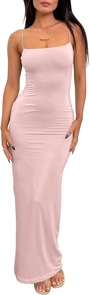 LILLUSORY Womens Summer Casual Slip Dresses Spaghetti Strap Bodycon Maxi Dress | Amazon (US)