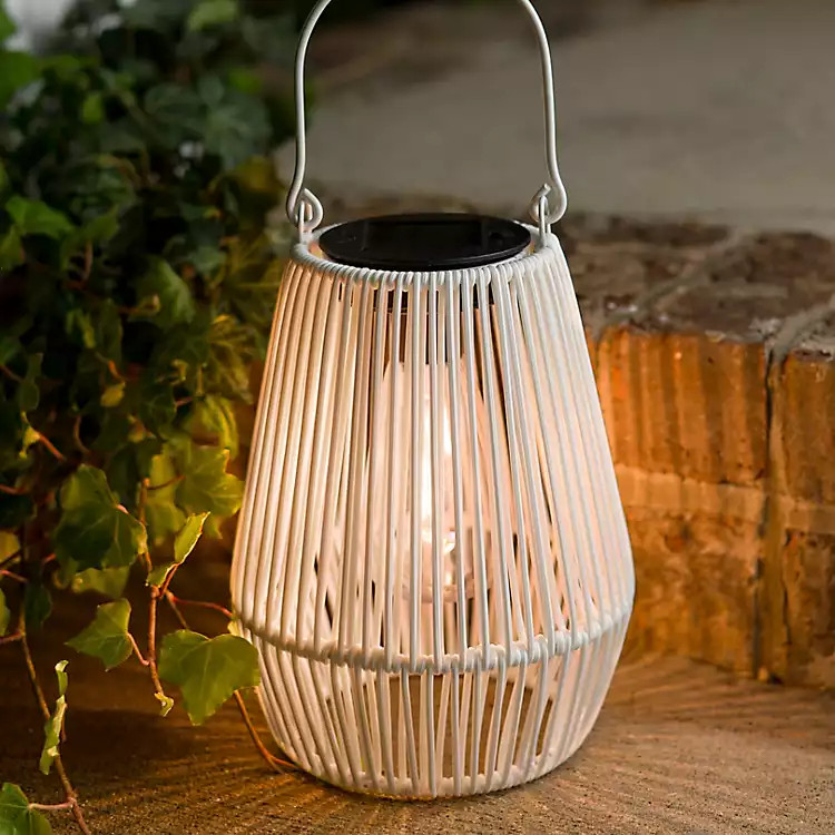White Faux Rattan Hanging Solar Lantern | Kirklands