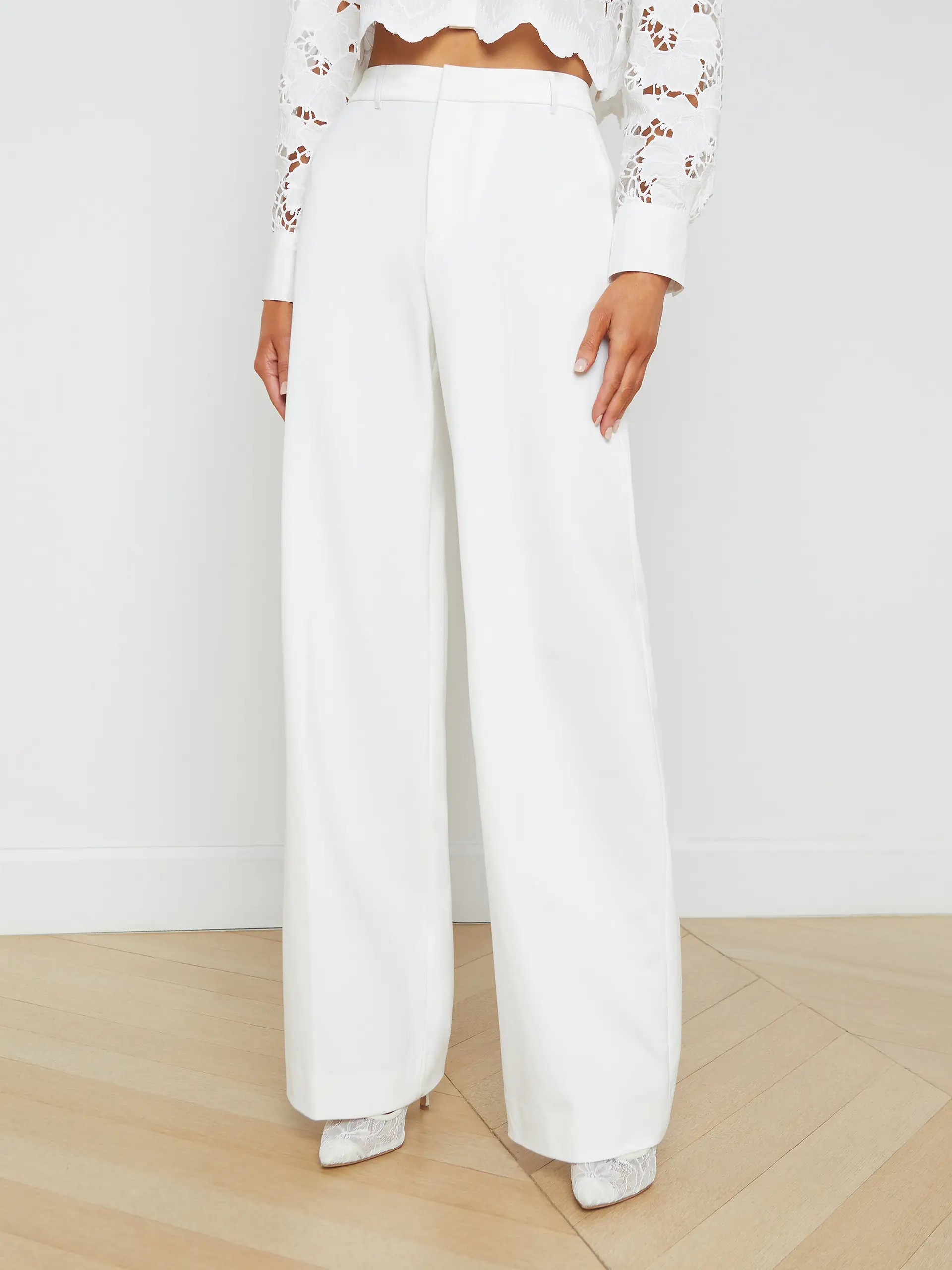 Livvy Straight-Leg Trouser in White | L'AGENCE | L'Agence