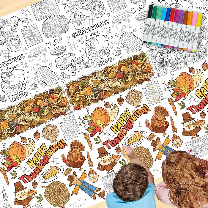 ArtCreativity Thanksgiving Coloring Table Cloth for Kids with 12 Washable Markers - Large 53 x 87... | Amazon (US)