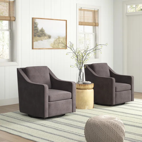 Bronnen Big And Wide Upholstered Cushion Swivel Armchair with Removable Back Cushion | Wayfair North America