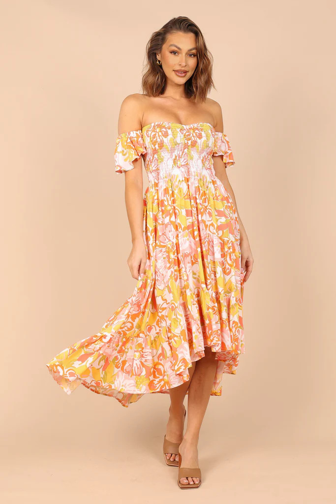 Feliz Off Shoulder Maxi Dress - Coral Floral | Petal & Pup (US)