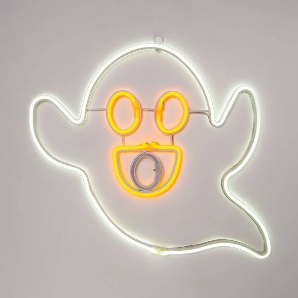 LED Lighted Faux Neon Ghost with Moving Mouth Halloween Novelty Silhouette Lights Orange/White - ... | Target