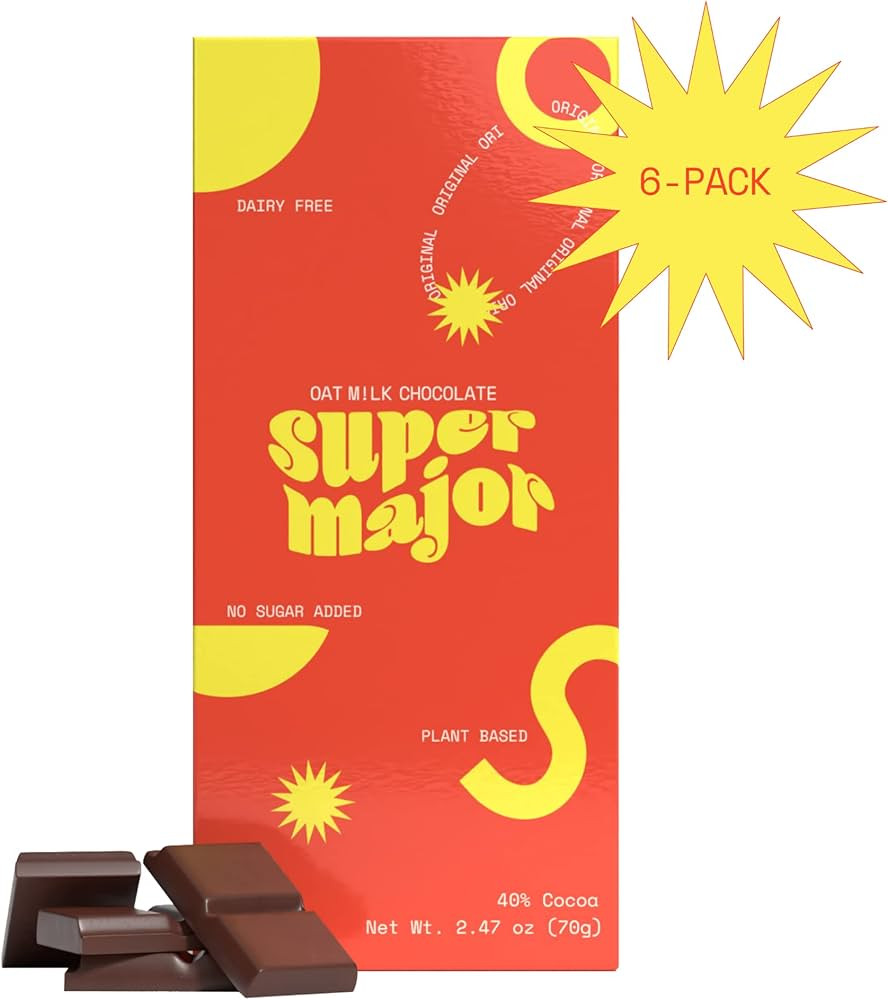 SuperMajor Snacks Oat Milk Chocolate Bars (6-Pack), Dairy Free Chocolate & Vegan Chocolate, Sugar... | Amazon (US)