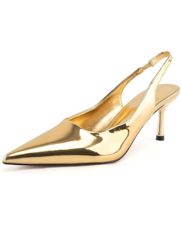 heelchic Women‘s Kitten Pumps Heels, Low Heels Comfortable Slingback Dress Shoes for Women | Amazon (US)