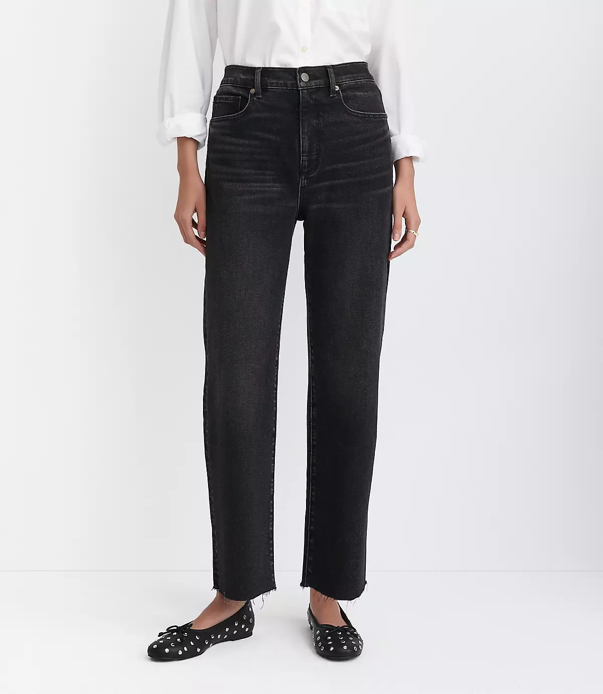 Fresh Cut High Rise Straight Jeans in Washed Black | LOFT