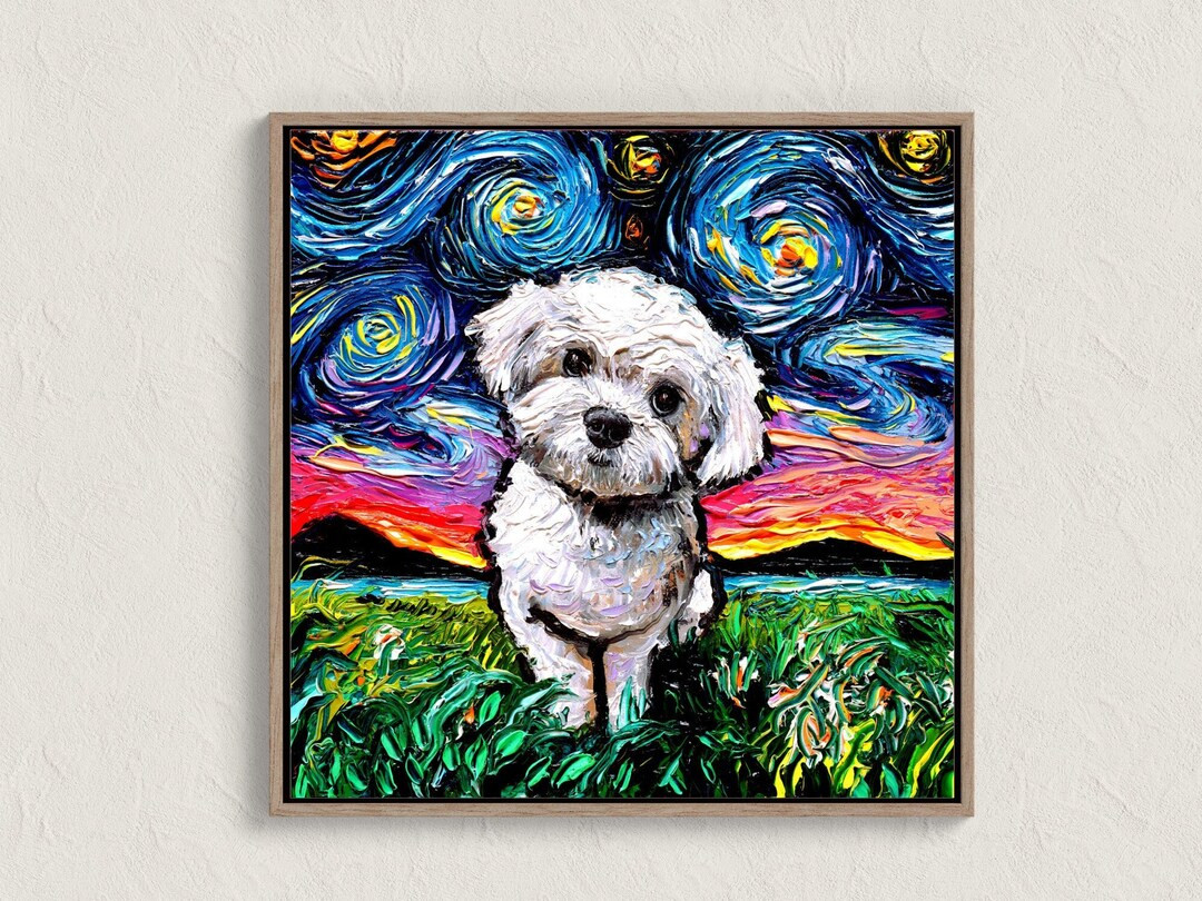Maltipoo Starry Night Art Print Impressionist Gallery Wall Art Dog Lover Gift Starry Dog Print Ma... | Etsy (US)
