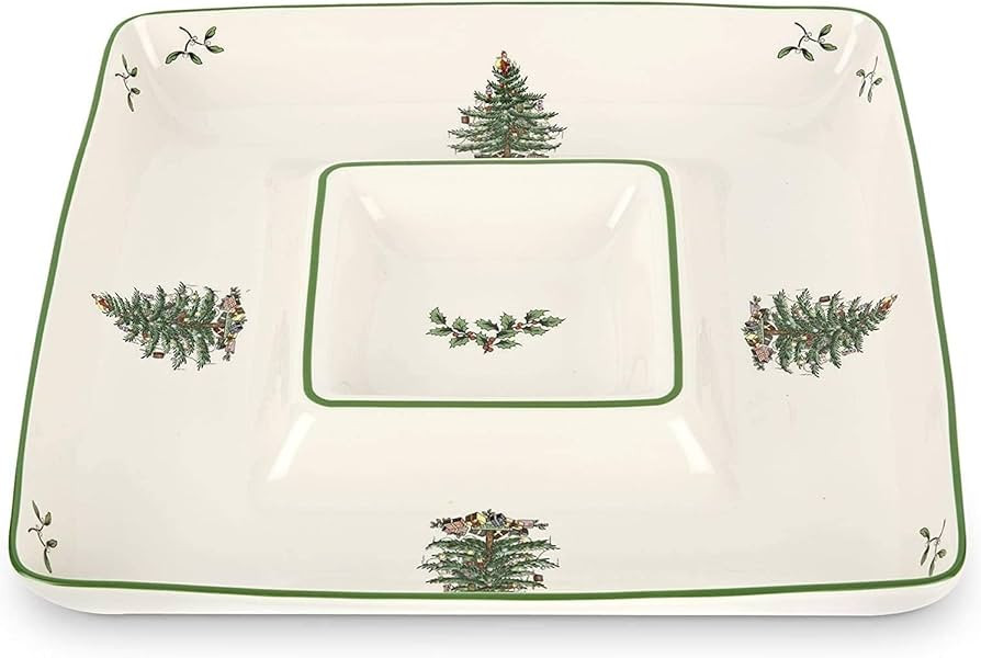 Spode Christmas Tree 12 Inch Square Porcelain Chip and Dip - Porcelain Serving Platter for Cheese... | Amazon (US)