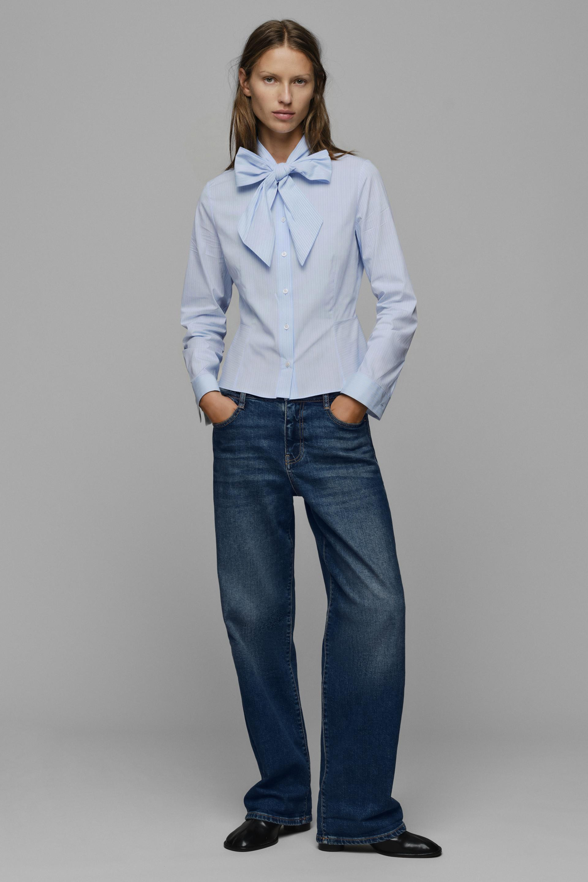 STRIPED TIE-NECK BLOUSE | Zara US