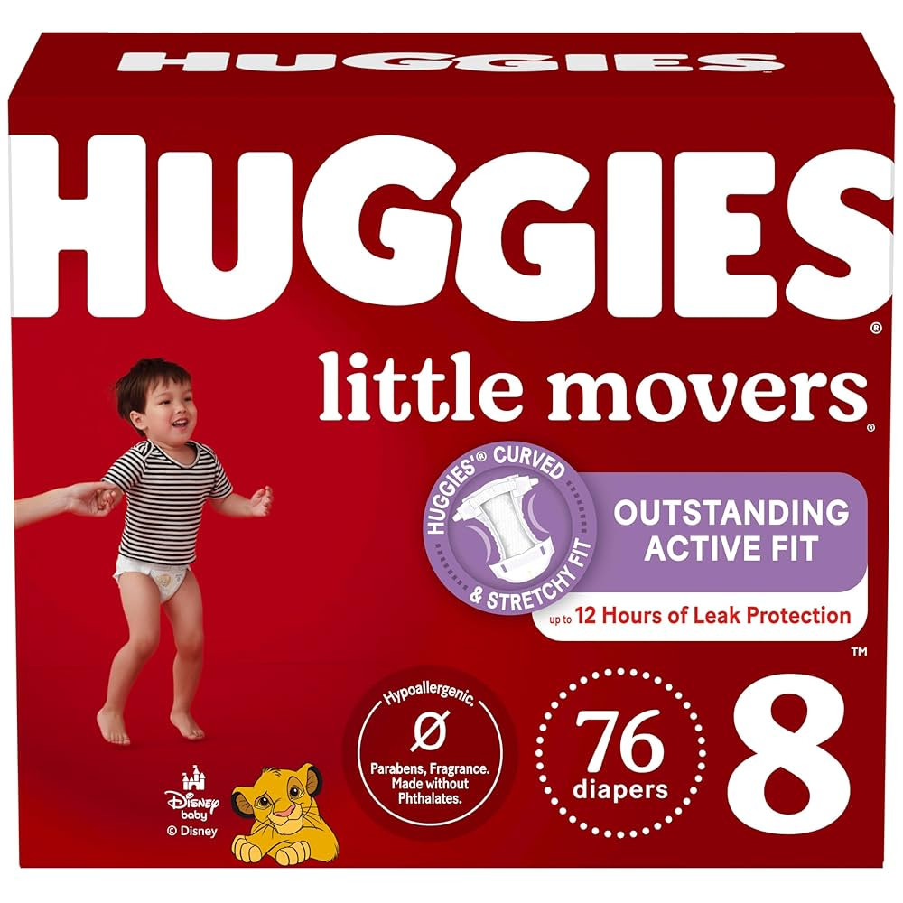 Huggies Size 8 Diapers, Little Movers Baby Diapers, Size 8 (46+ lbs), 76 Count (2 Packs of 38), P... | Amazon (US)