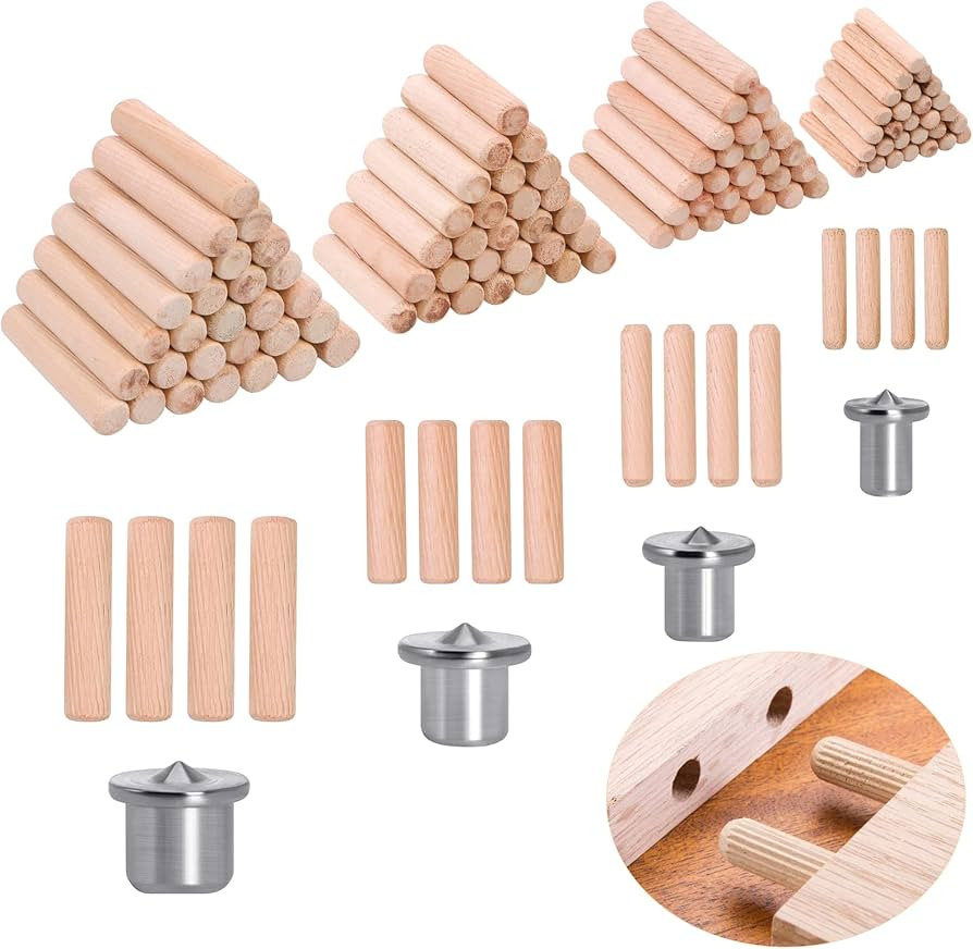 500 Pcs Wood Dowel Pins, Wood Dowels Assorted Sizes, Fluted Wooden Dowel Pins with 4 Dowel Center... | Amazon (US)