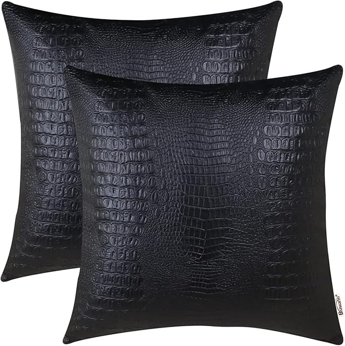 BRAWARM Faux Leather Pillow Covers 18 X 18 Inches, Black Leather Pillow Covers Pack of 2, Crocodi... | Amazon (US)