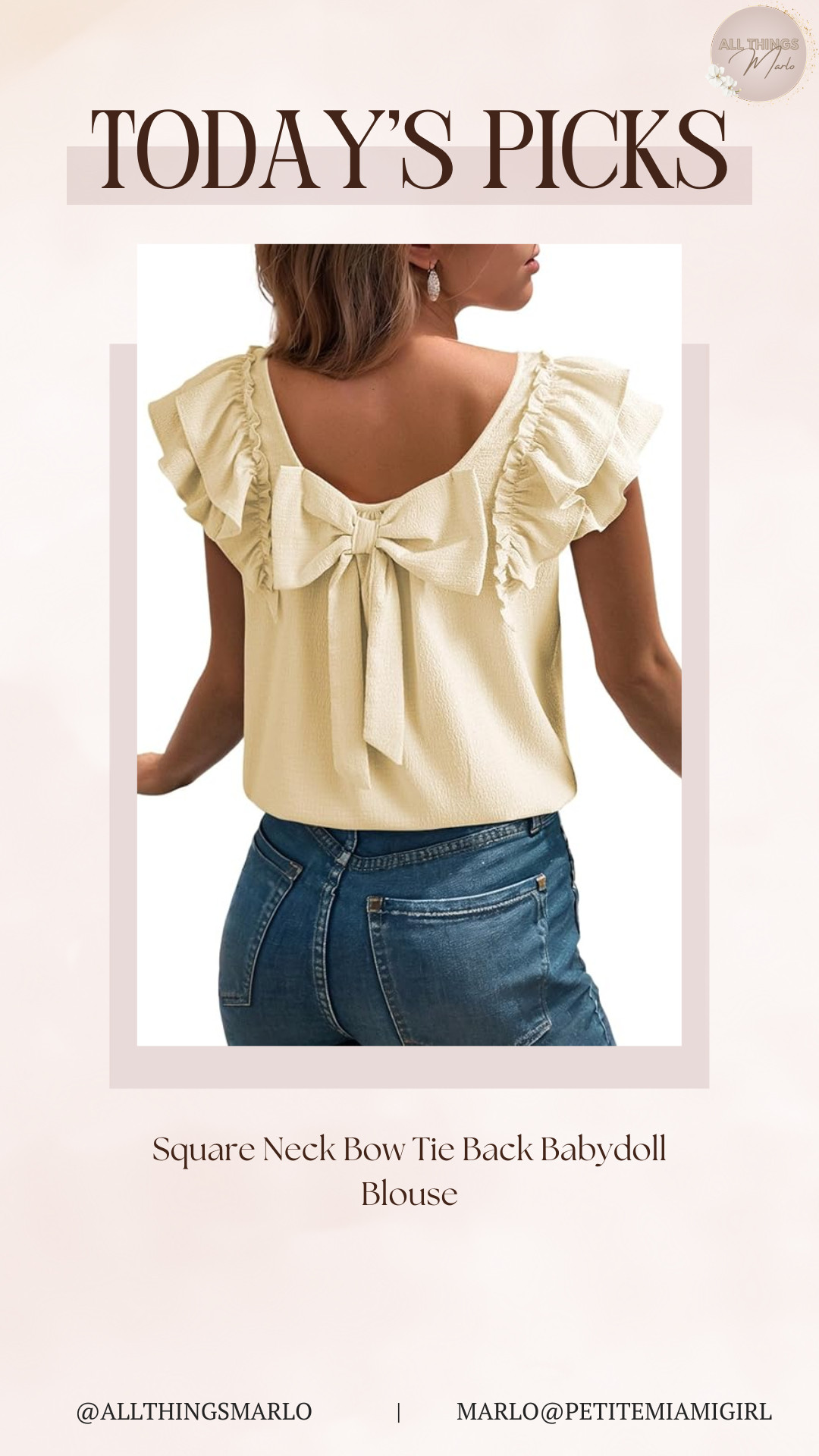 Square Neck Bow Tie Back Babydoll Blouse 

 #LTKSeasonal #LTKPetite #LTKWorkwear