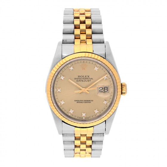 ROLEX

Stainless Steel 18K Yellow Gold Diamond 36mm Oyster Perpetual Datejust Watch Champagne 162... | Fashionphile