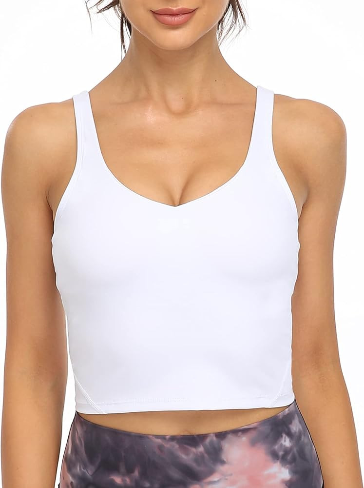 YUNOGA Women's Wirefree Padded Sport Bra Light Support Athletic Bra Workout Cropped Tank Top | Amazon (US)
