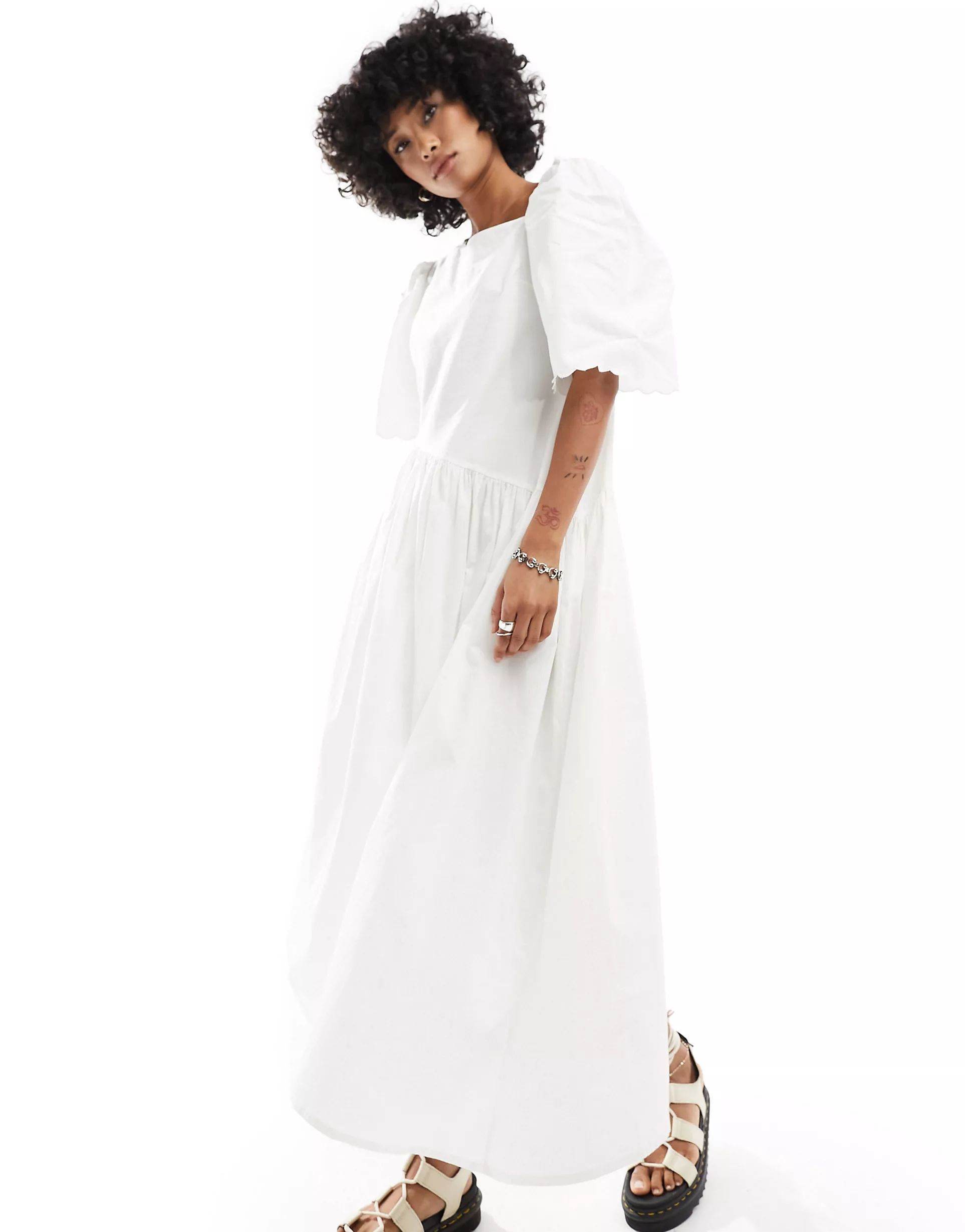 Native Youth asymmetric cotton poplin midaxi dress in white | ASOS (Global)
