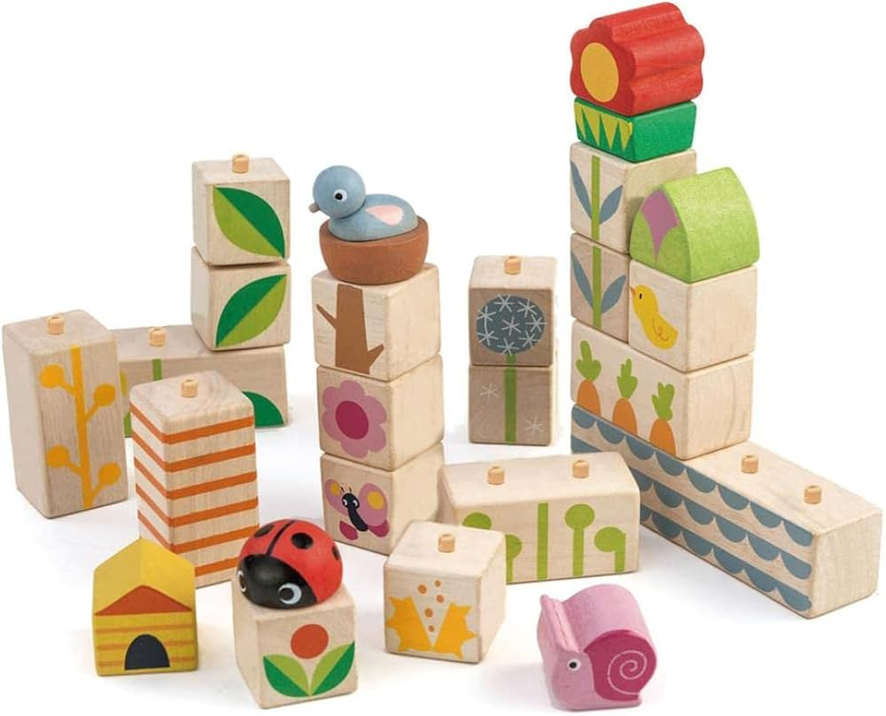 Tender Leaf Toys - Garden Blocks - 25 Pieces Decorative Garden Themed Wooden Stacking Blocks with... | Amazon (US)