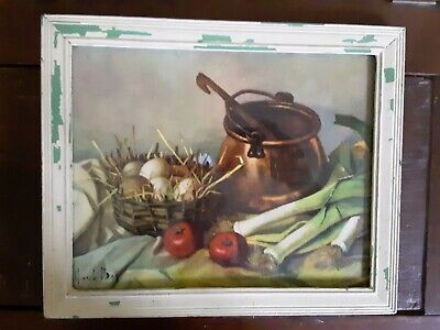 Vintage Still Life Kitchen Scene Painting  Print by Henk Bos- Distressed Frame - | eBay US