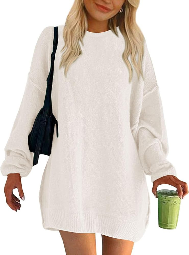 2023 Womens Sweaters Casual Crewneck Long Sleeve Oversized Sweater Dress Fall Winter Loose Slouchy S | Amazon (US)