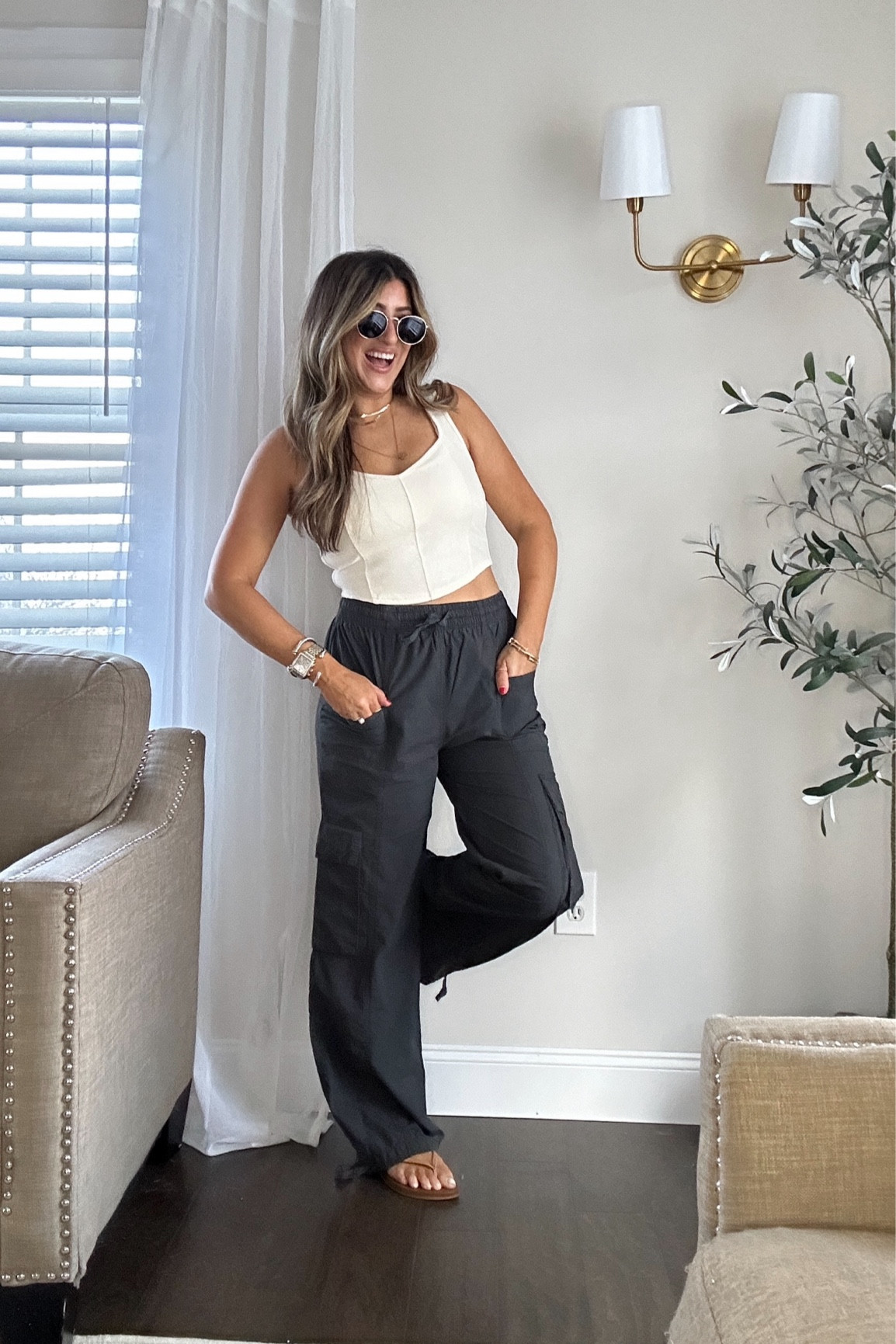 Loooving this casual spring outfit! Plus Aerie is having a SALE! Snag these cargo pants for 47% OFF! Wearing a med in top and sized down in bottoms to a small. Sandals fit TTS. 

Bracelet set also on major sale! 🫶🏼 Tap photos to shop! Xx

#LTKSeasonal #LTKstyletip #LTKfindsunder50