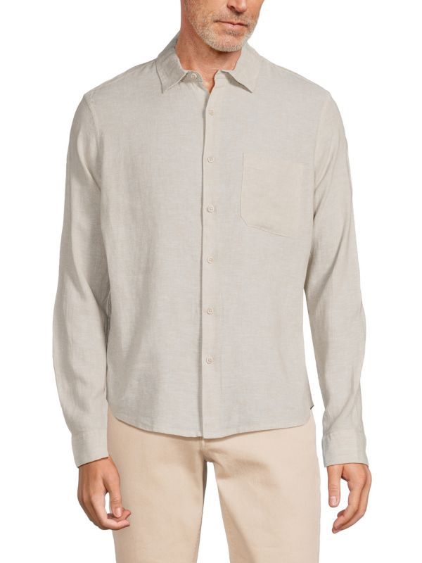 Linen Blend Button Down Shirt | Saks Fifth Avenue OFF 5TH