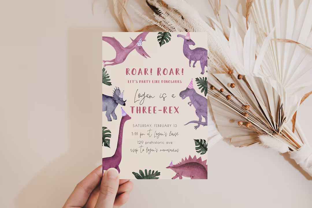 Dinosaur 3rd Birthday Invitation Template Editable I'm a Three Rex Girl Birthday Party Invite Roa... | Etsy (US)