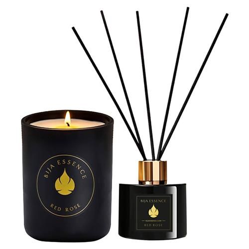 Bija Essence Red Rose Black Candle and Diffuser Set | Kathy Kuo Home