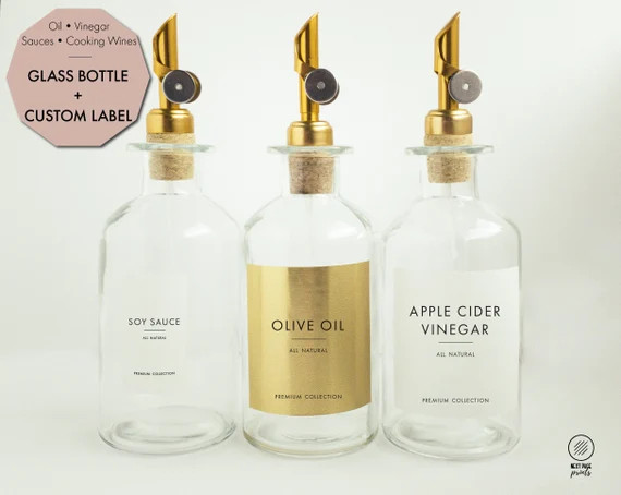 Modern Oil & Vinegar Refillable Glass Bottle Dispenser Gold | Etsy | Etsy (US)