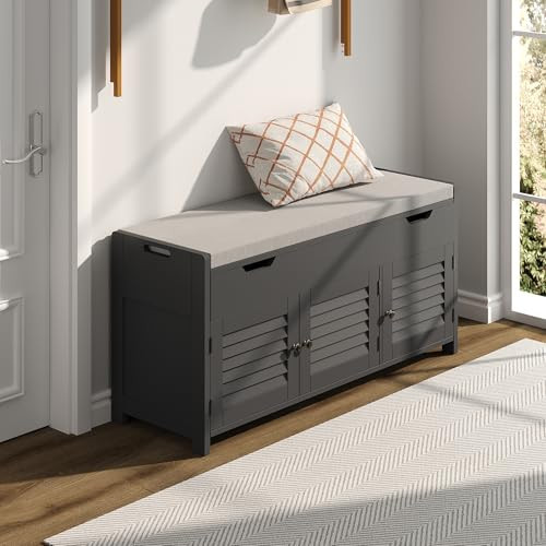 ChooChoo 41.3" Shoe Storage Bench with Lift Top Storage, Entryway Bench with Cushioned Seat, Adjustable Shelf, Shoe Cabinet with Hidden Space, for Entryway, Bedroom, Living Room, Black | Amazon (US)