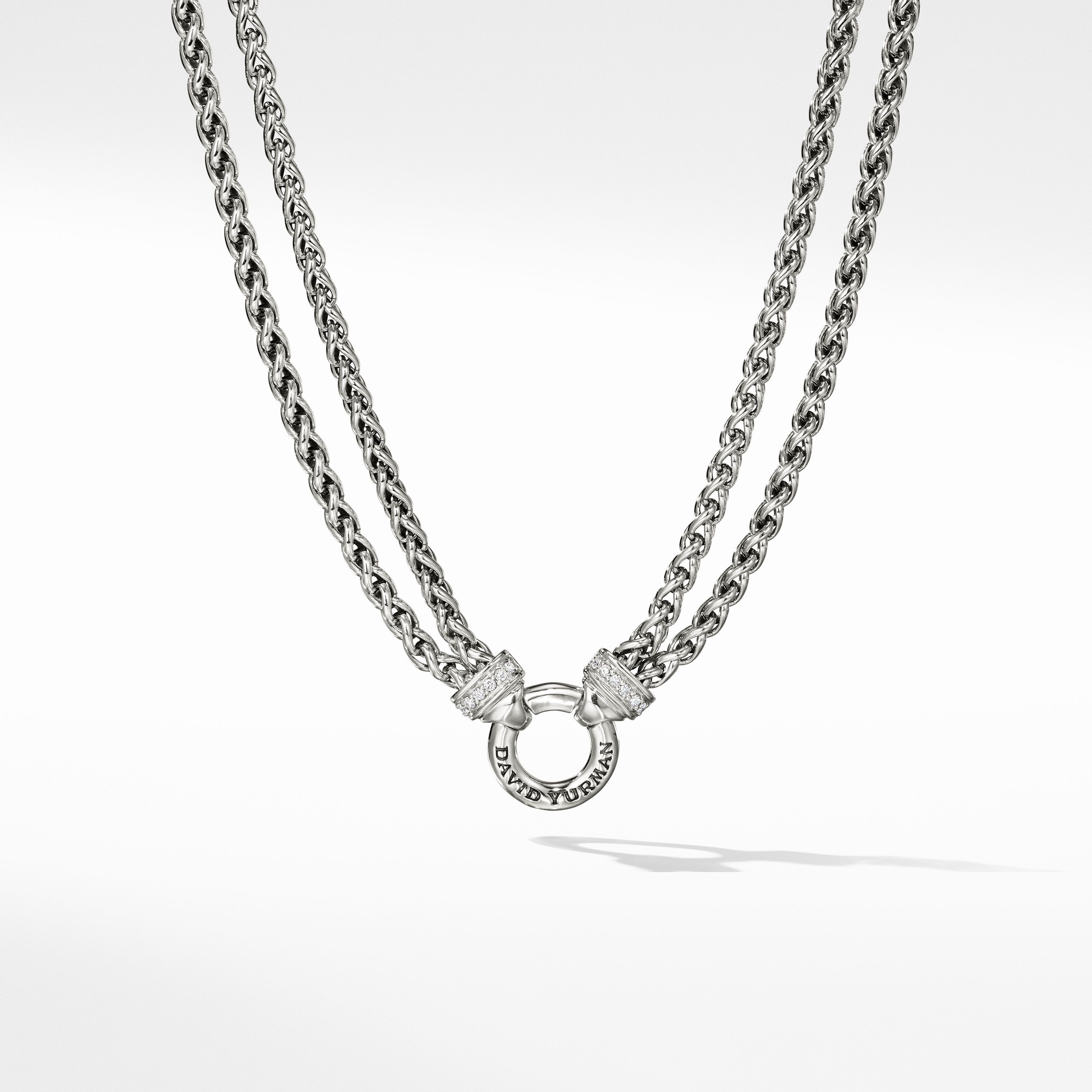Double Wheat Chain Necklace in Sterling Silver with Pavé Diamonds | David Yurman