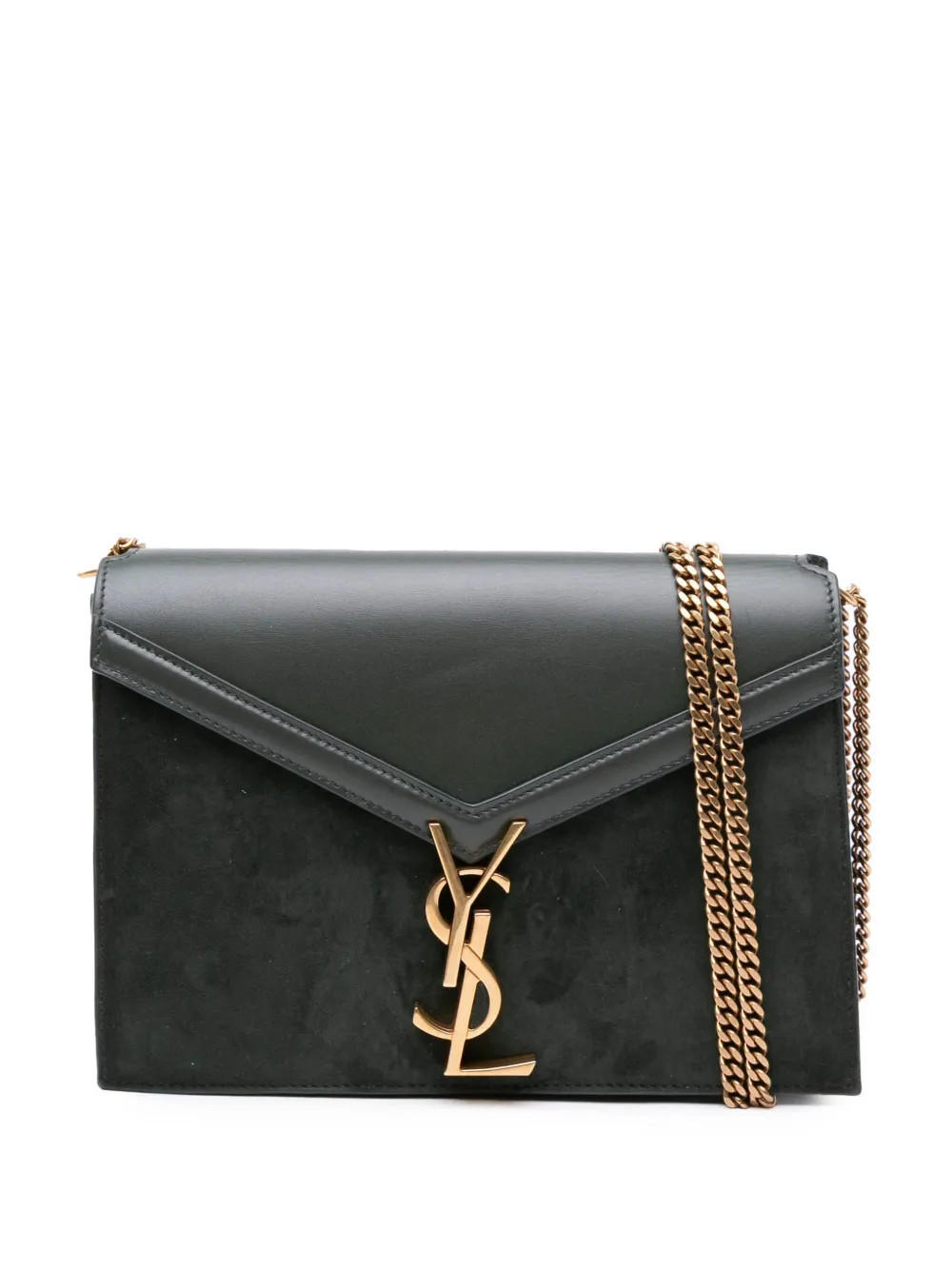 Saint Laurent Pre-Owned 2021 Suede and Calfskin Monogram Cassandra Clasp Bag crossbody bag - Green | Farfetch Global