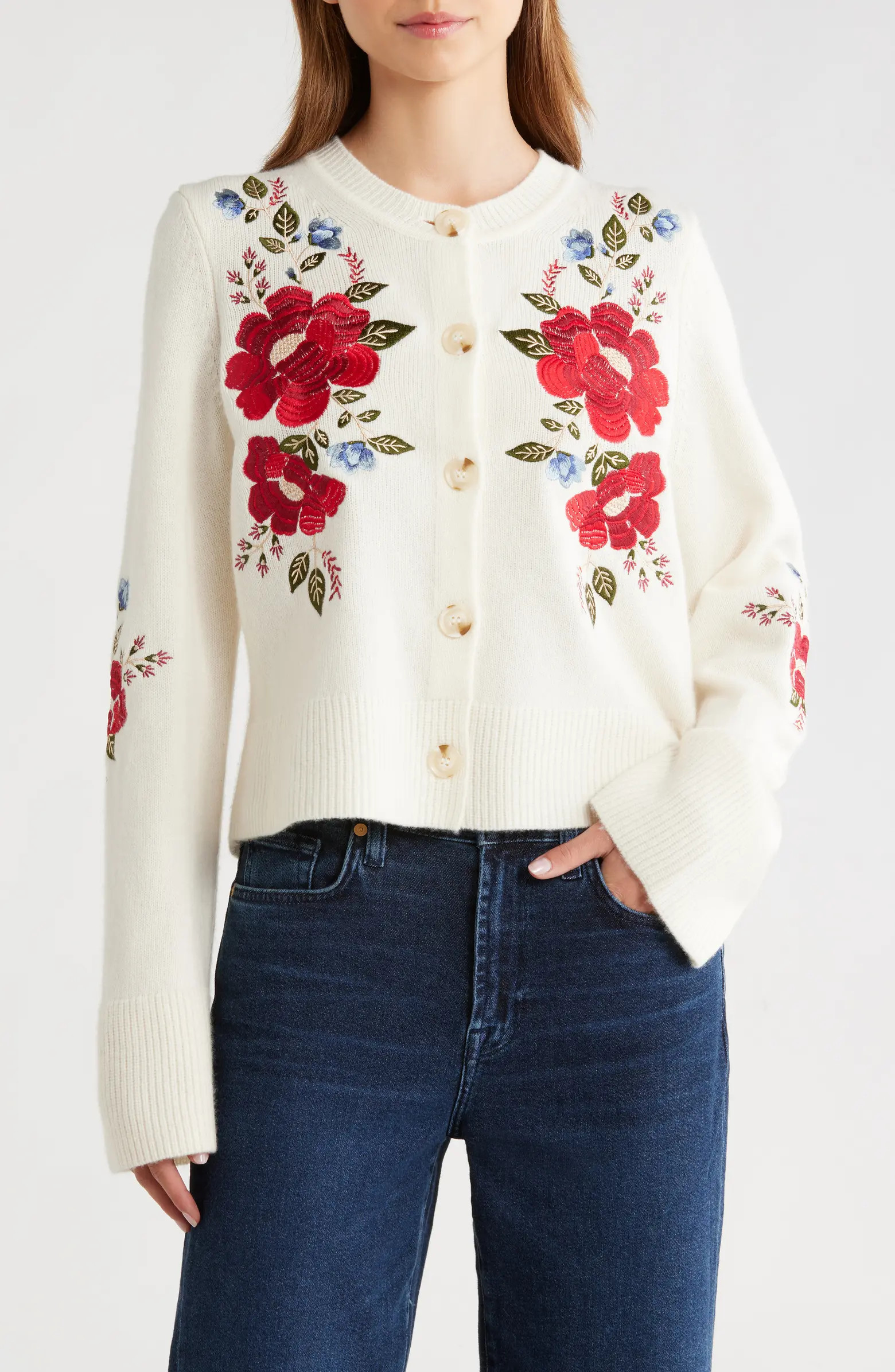 Embroidered Flowers Wool Cardigan | Nordstrom