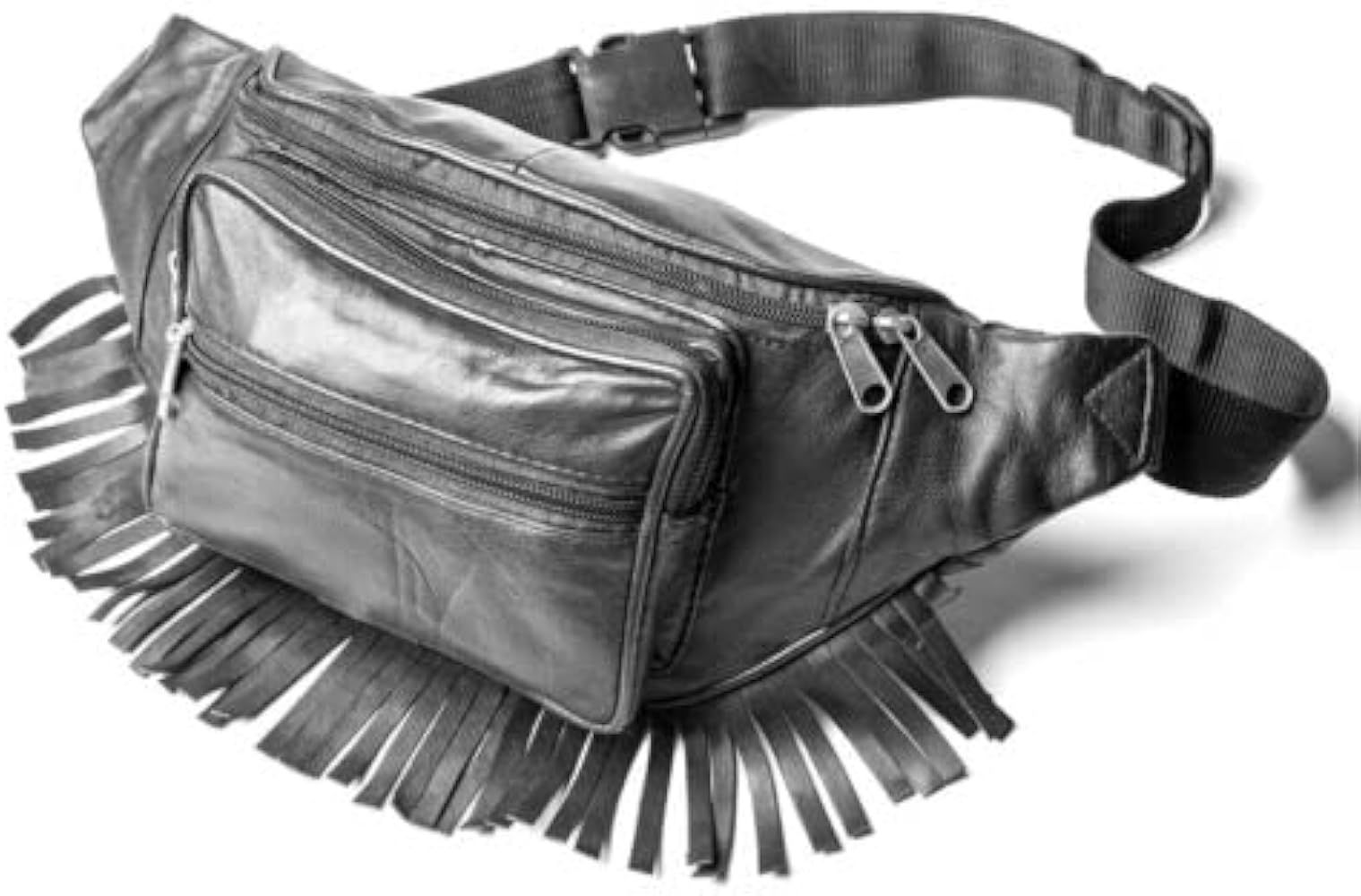 Music Festival Leather Fur Fringe Fanny Pack Card Slot Travel Hip Pouch Moon Belly Purse (Black w... | Amazon (US)