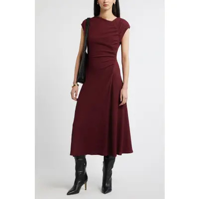 Nordstrom Textured Ruched Midi Dress in Black at Nordstrom, Size Xx-Small | Nordstrom