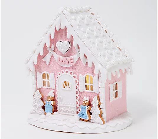 8.5" Pastel Peace, Love, Joy Gingerbread House by Valerie | QVC