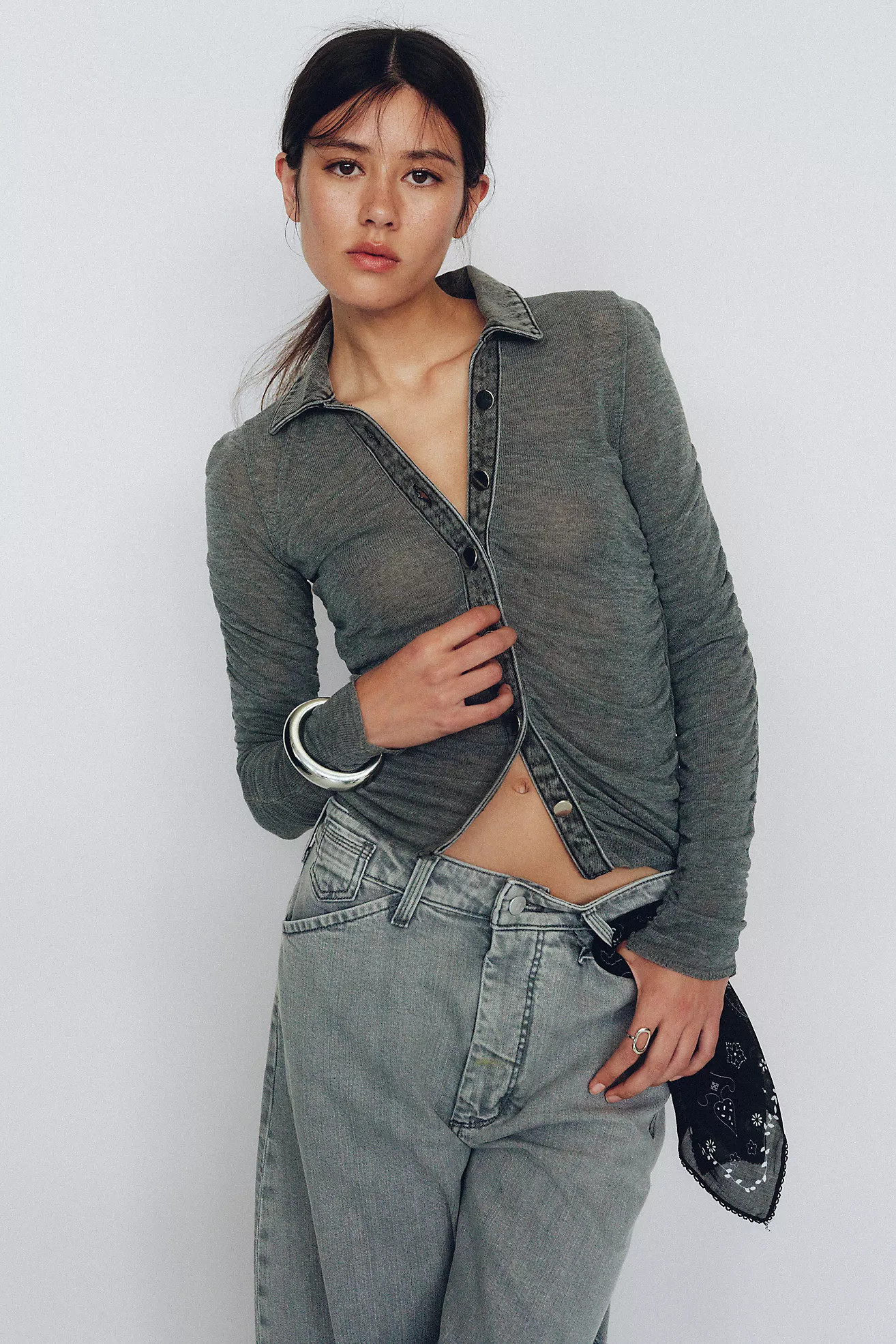 Pilcro Denim Trim Fine Gauge Cardigan | Anthropologie (US)