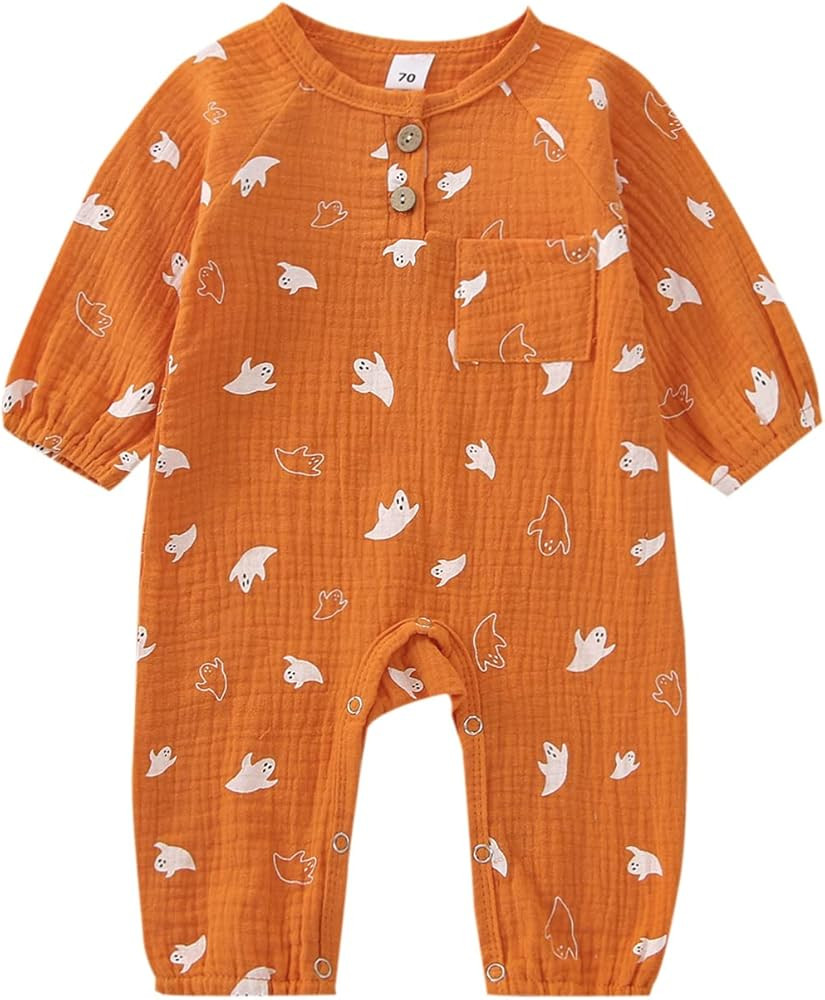 FIOMVA Newborn Baby Girl Boy Halloween Outfit Pumpkin Long Sleeve Romper Onesie Cotton Linen Jump... | Amazon (US)